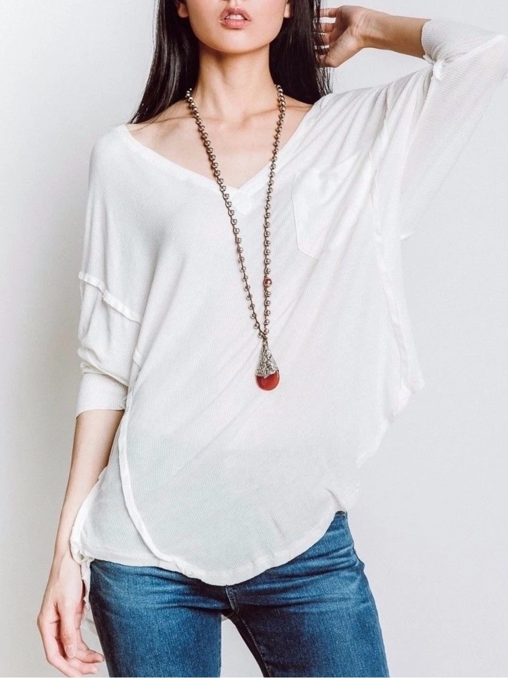 NWT Free People We the Free oversized white v neck tee